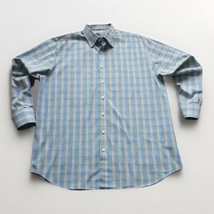 Peter Millar Plaid Button Down Shirt Mens XL Cotton Blue Green